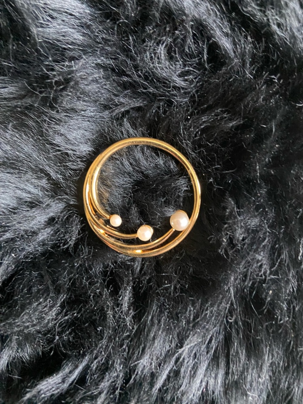 Gold-Tone Triple Pearl Accent Circle Brooch